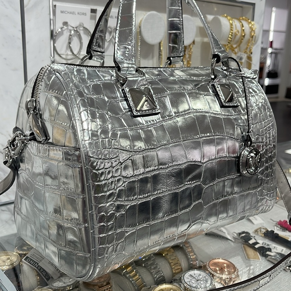 Michael Kors Grayson Medium Metallic Crocodile Embossed Leather Satchel
Silver - Picture 2 of 16